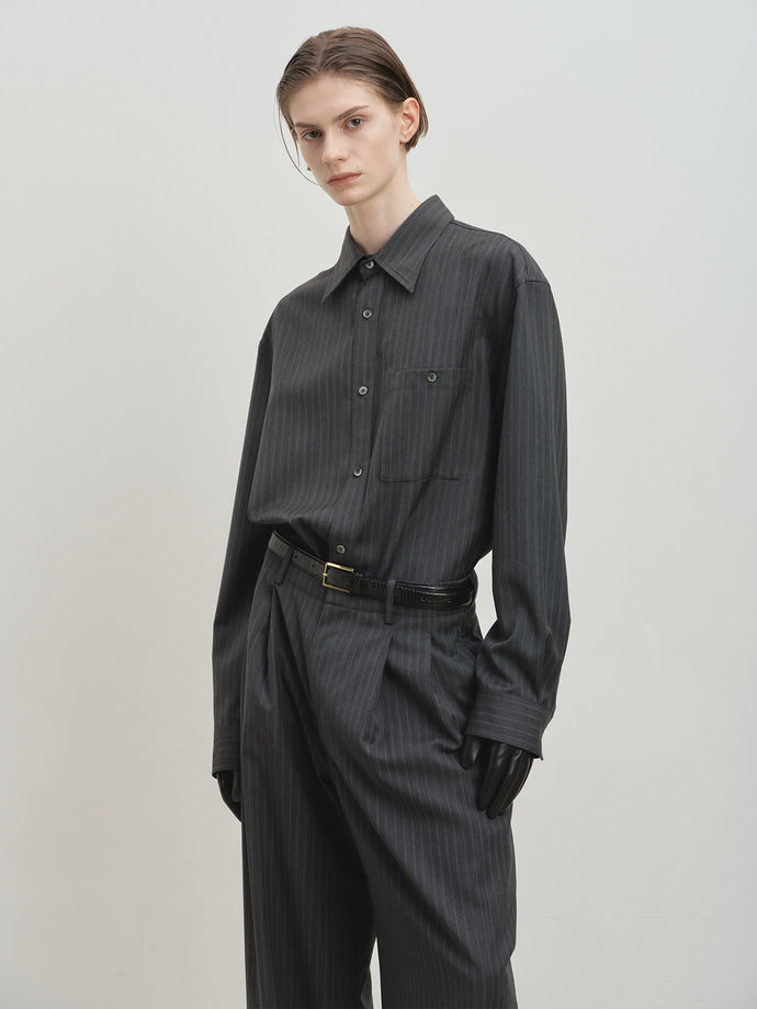 Tonywack - Wool Striped Relaxed Shirt (Grey Pinstripe) product image 3 | TRAB K-Fashion Australia