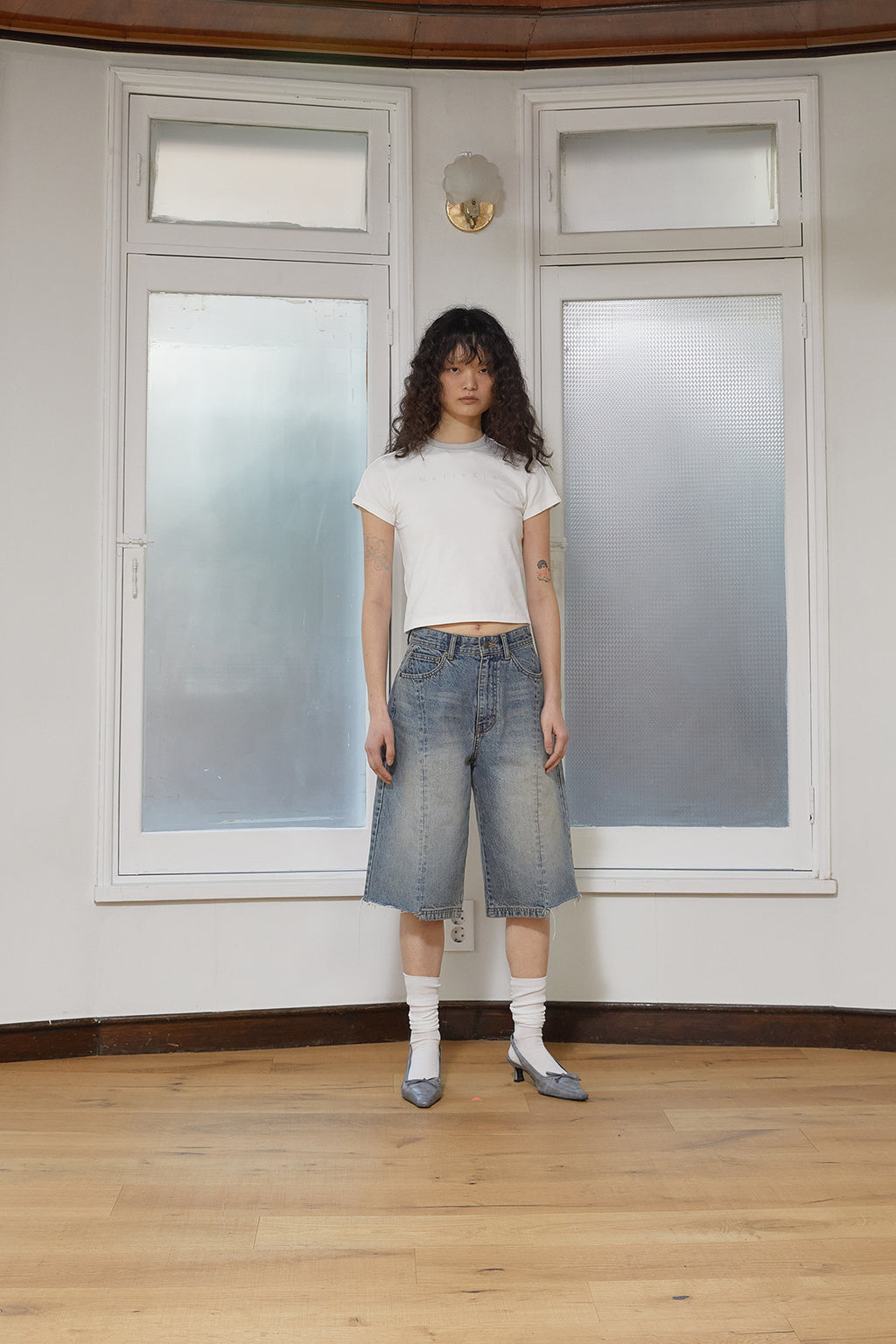 Matin Kim - Color Line Point Logo Crop Top (White) product image 8 | TRAB K-Fashion Australia