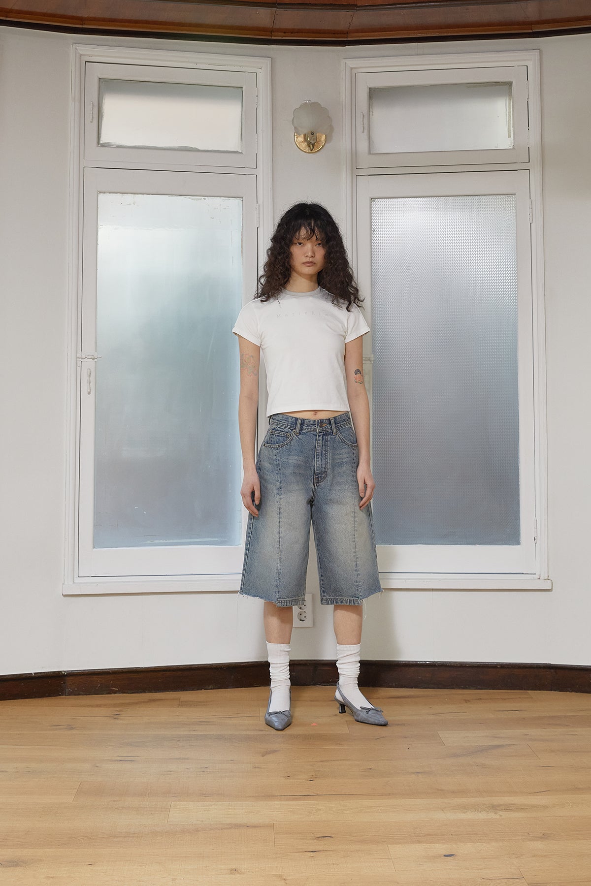 Matin Kim - Color Line Point Logo Crop Top (White) product image 8 | TRAB K-Fashion Australia