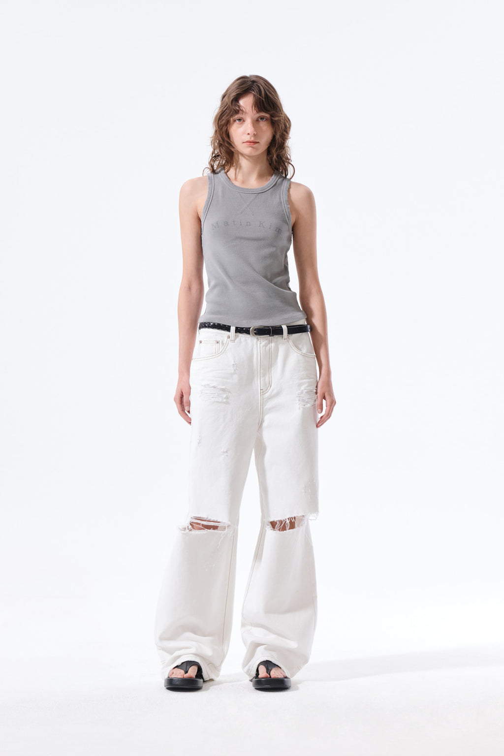 Matin Kim - Distressed Sleeveless Logo Top (Light Grey) product image 8 | TRAB K-Fashion Australia
