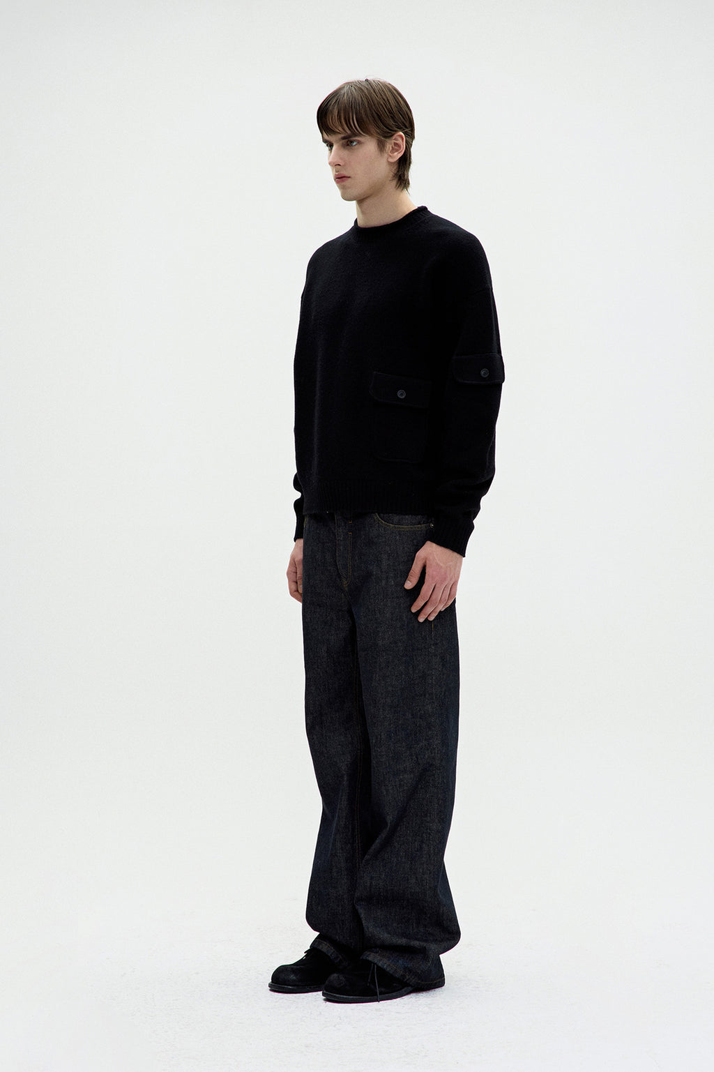 Coor - Wool Cropped Pocket Crewneck Sweater (Black) product image 3 | TRAB K-Fashion Australia