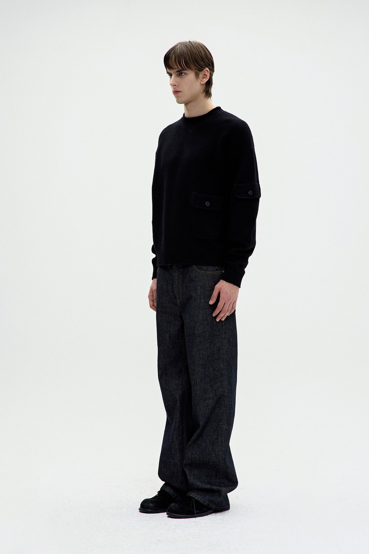 Coor - Wool Cropped Pocket Crewneck Sweater (Black) product image 3 | TRAB K-Fashion Australia