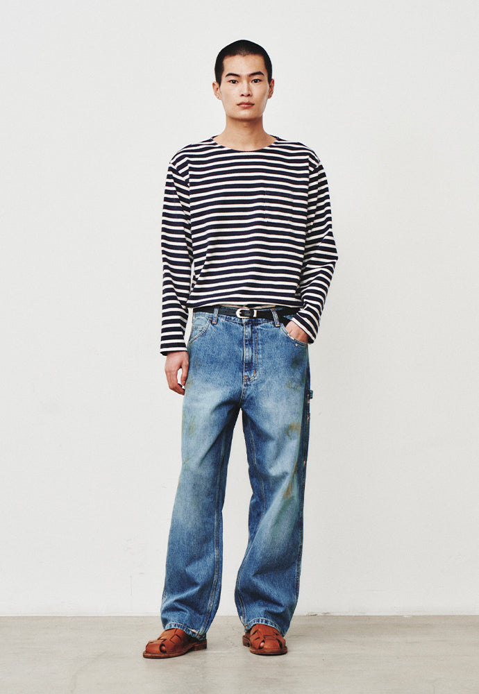 Art if acts - Oil Washed Denim Carpenter Pants (Mid Blue) product image 3 | TRAB K-Fashion Australia