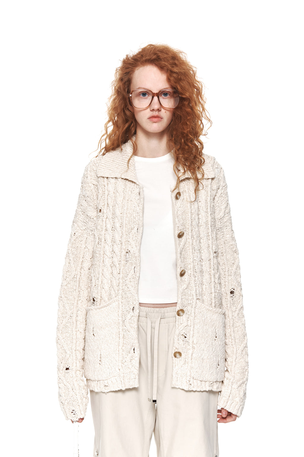 Matin Kim - Damage Cable Cardigan (Ivory) product image 5 | TRAB K-Fashion Australia