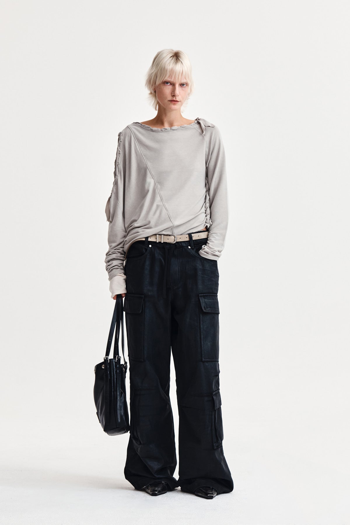 Matin Kim - Weaving Long Sleeve Top (Light Grey) product image 8 | TRAB K-Fashion Australia