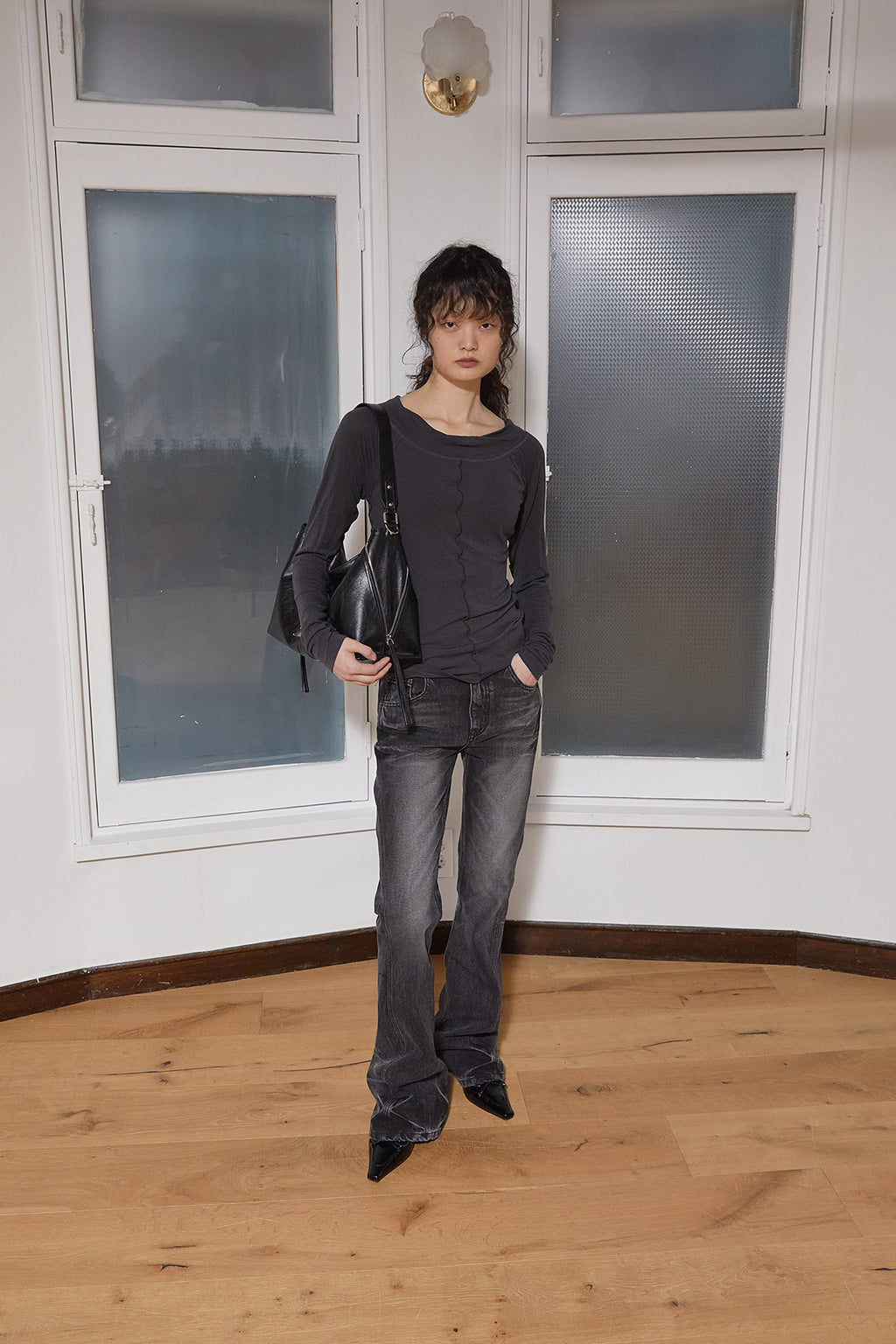 Matin Kim - Wide Neck Raglan Long Sleeve (Charcoal) product image 11 | TRAB K-Fashion Australia