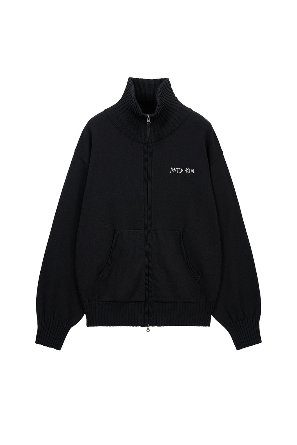 Matin Kim - High Neck Embroidered Logo Zip Up (Black) product image 1 | TRAB K-Fashion Australia