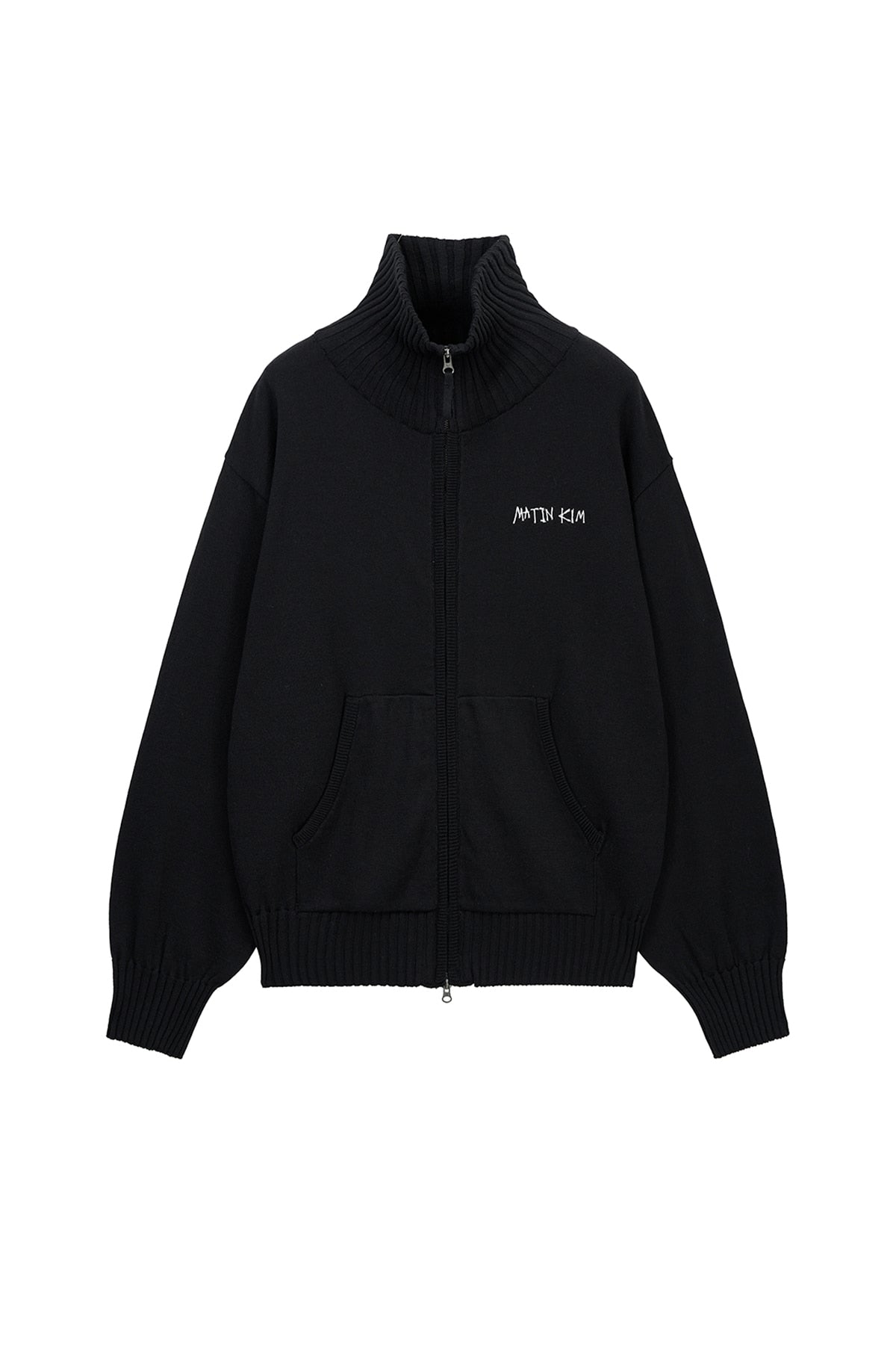Matin Kim - High Neck Embroidered Logo Zip Up (Black) product image 1 | TRAB K-Fashion Australia
