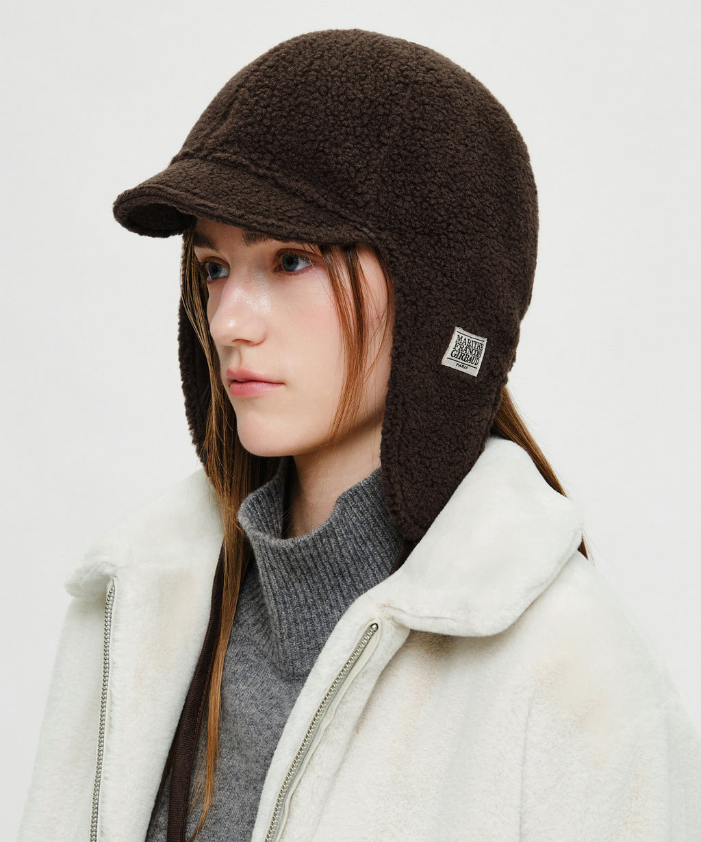 Marithe & Francois Girbaud - Micro Classic Logo Fleece Earflap Cap (Dark Brown) product image 5 | TRAB K-Fashion Australia