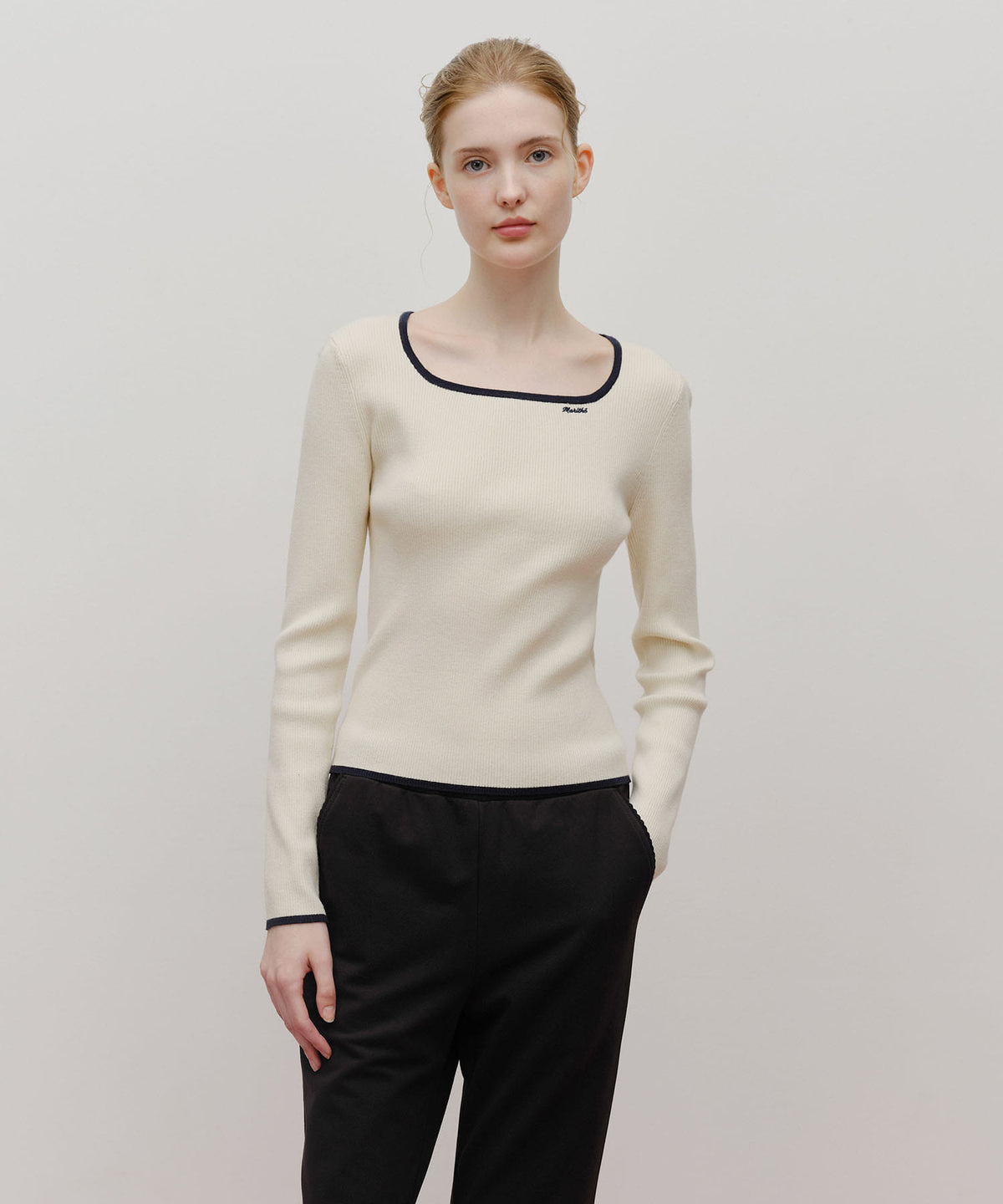 Marithe & Francois Girbaud - Color Point Square Neck Knit Pullover (Ivory) product image 1 | TRAB K-Fashion Australia