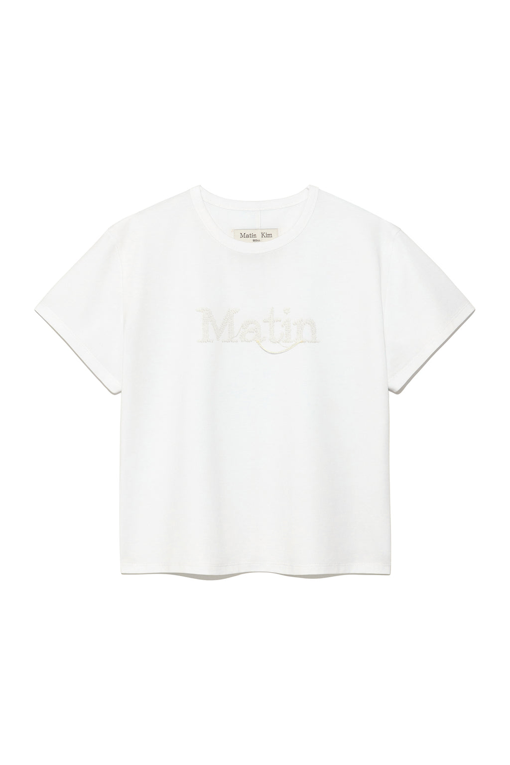 Matin Kim - Stitch Printing Detail Crop Top (White) product image 1 | TRAB K-Fashion Australia