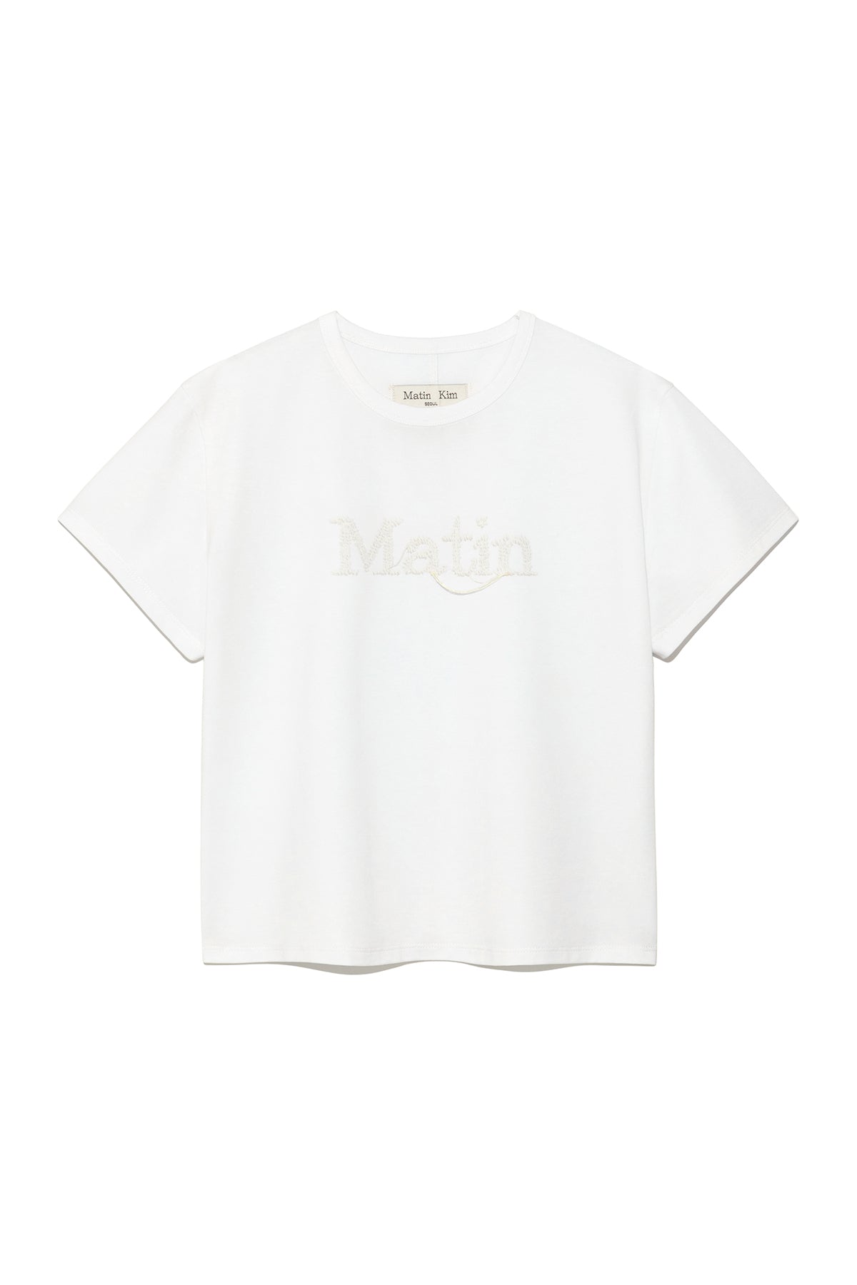 Matin Kim - Stitch Printing Detail Crop Top (White) product image 1 | TRAB K-Fashion Australia