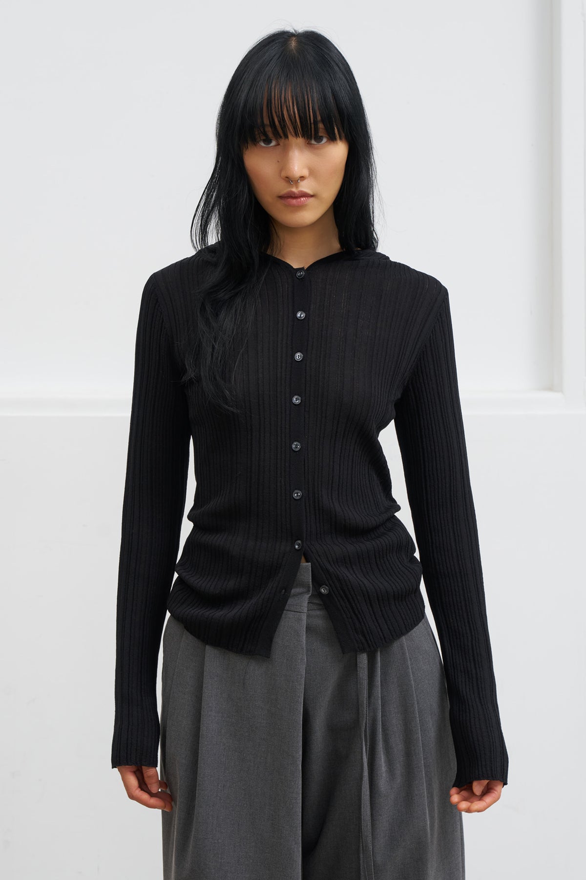 Deinet - Knit Button Hoodie Cardigan (Black) product image 6 | TRAB K-Fashion Australia