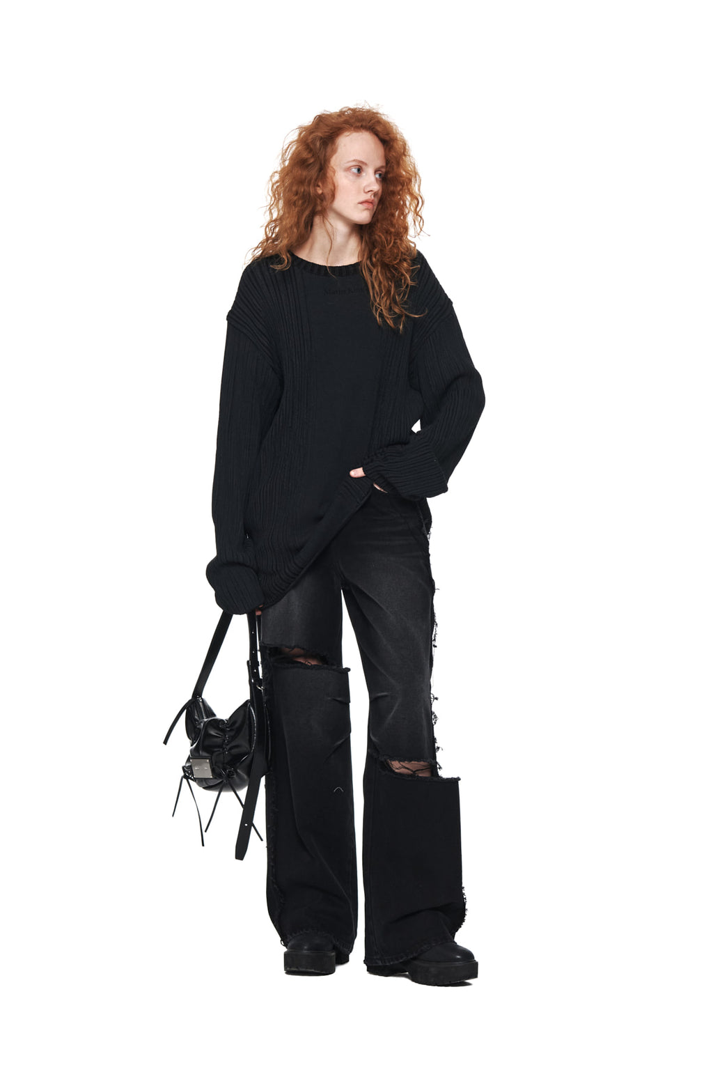 Matin Kim - Stripe Printed Knit Pullover (Charcoal) product image 8 | TRAB K-Fashion Australia