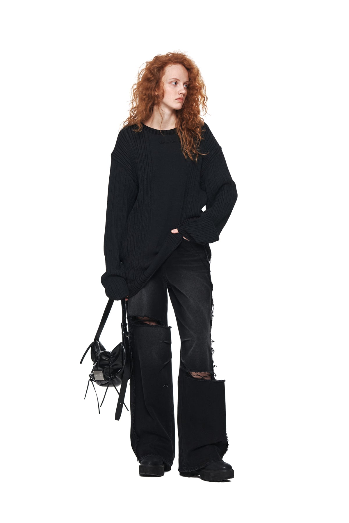 Matin Kim - Stripe Printed Knit Pullover (Charcoal) product image 8 | TRAB K-Fashion Australia