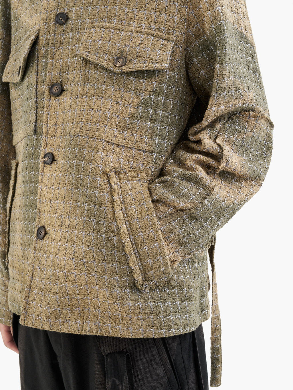 Jiyong Kim - Sun-Bleached Collarless Tweed Jacket (Green) product image 5 | TRAB K-Fashion Australia