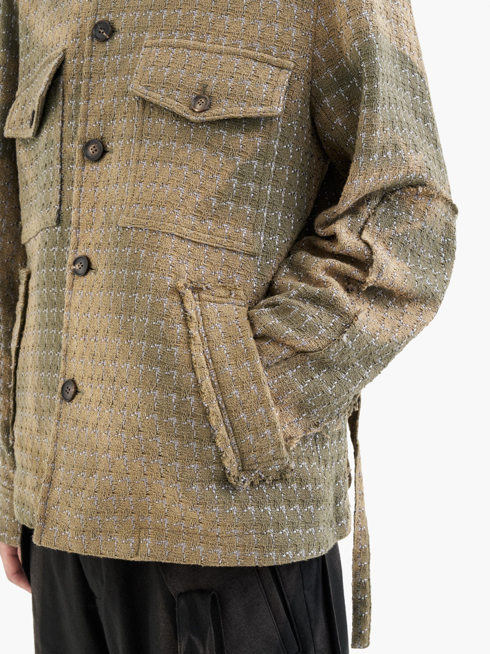 Jiyong Kim - Sun-Bleached Collarless Tweed Jacket (Green) product image 5 | TRAB K-Fashion Australia