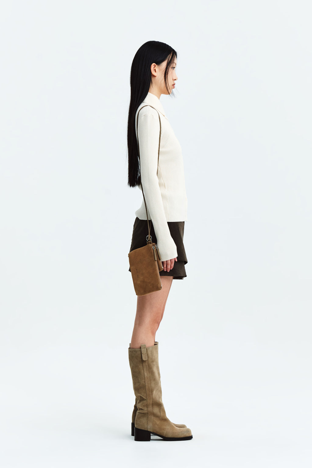 Matin Kim - Layered Belted Mini Skirt (Khaki Brown) product image 6 | TRAB K-Fashion Australia