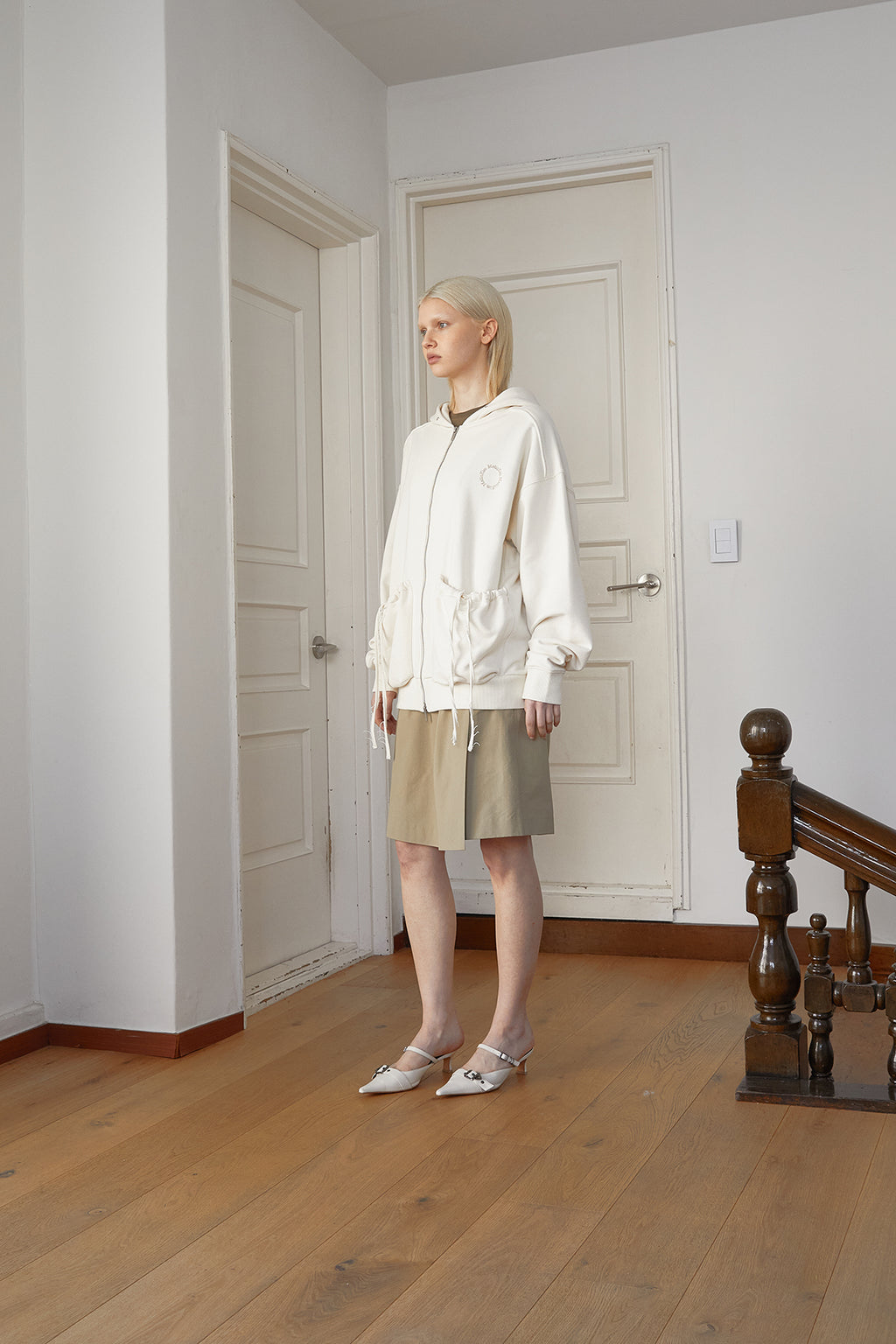 Matin Kim - Volume Pocket Hoody Zip Up (Cream) product image 8 | TRAB K-Fashion Australia