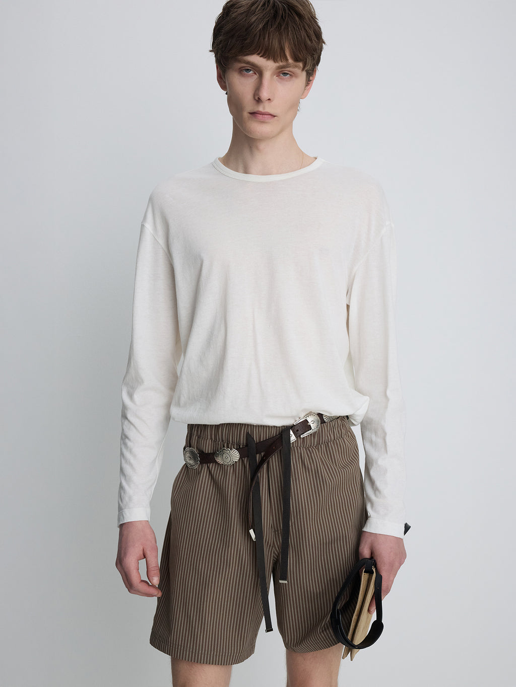 Tonywack - Striped Cotton Lounge Shorts (Olive Brown) product image 7 | TRAB K-Fashion Australia