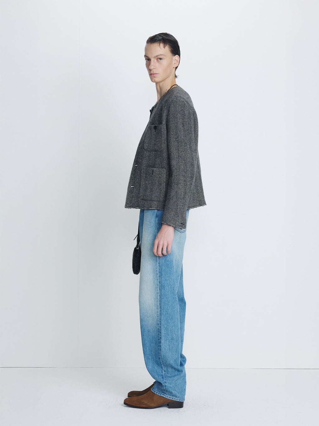 Tonywack - Herringbone Wool Cut-Off Blouson (Black/Grey) product image 1 | TRAB K-Fashion Australia