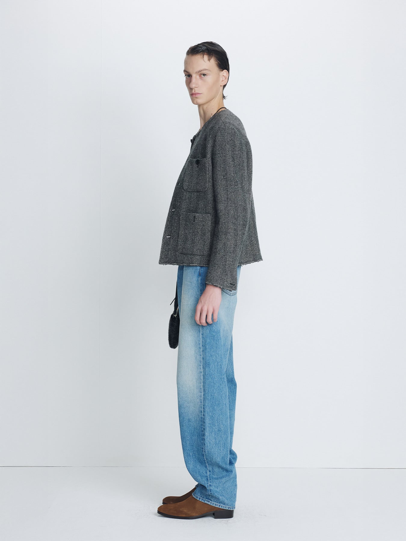 Tonywack - Herringbone Wool Cut-Off Blouson (Black/Grey) product image 1 | TRAB K-Fashion Australia