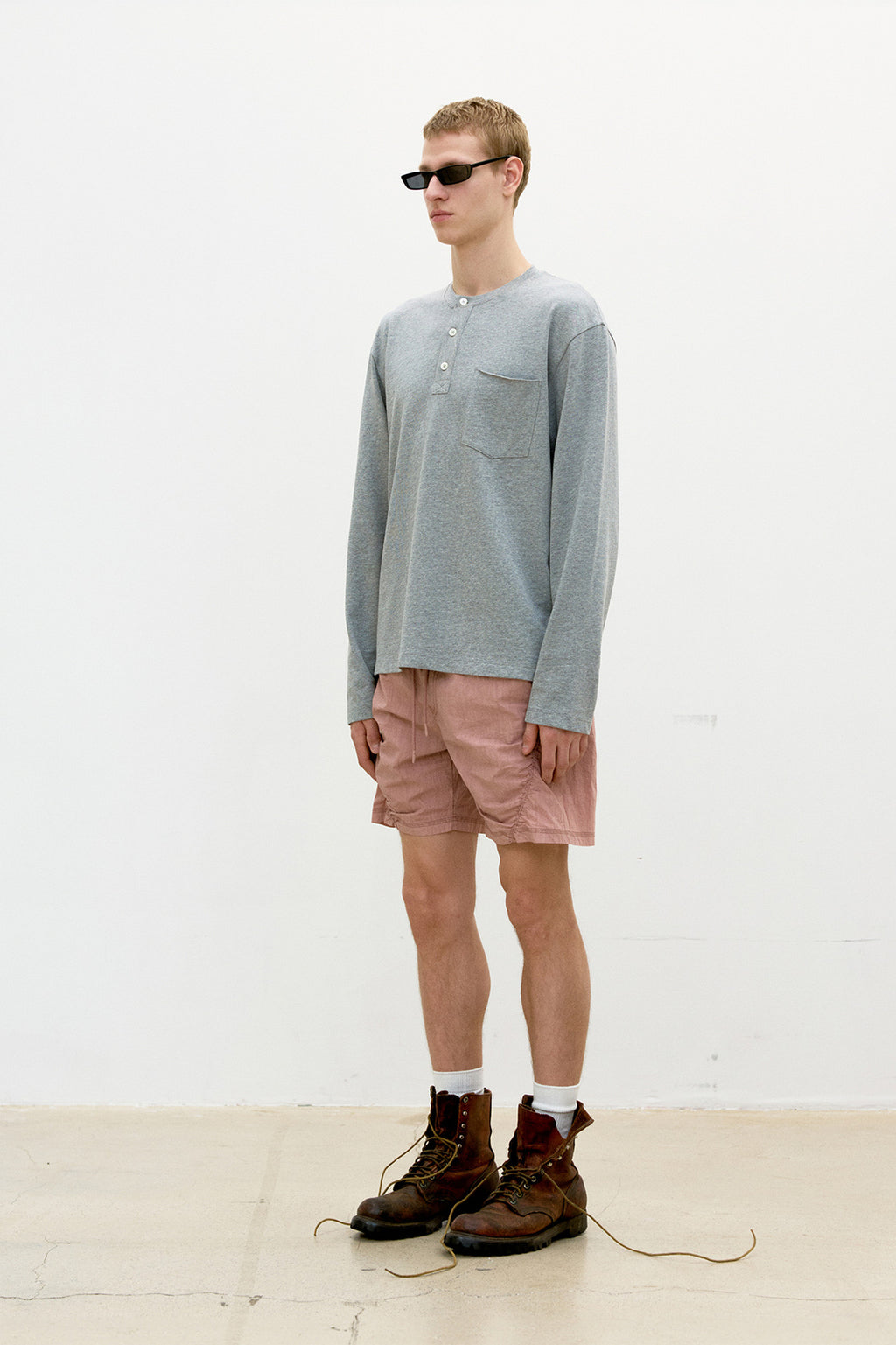 Coor - One-Pocket Long Sleeve Henley T-Shirt (Melange Gray) product image 3 | TRAB K-Fashion Australia