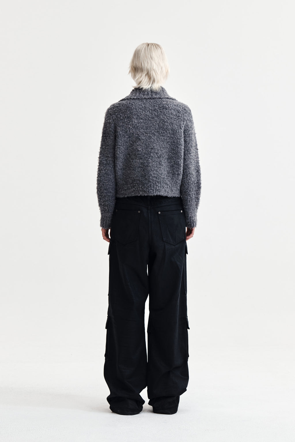 Matin Kim - Boucle Knit Zip Up Cardigan (Charcoal) product image 7 | TRAB K-Fashion Australia