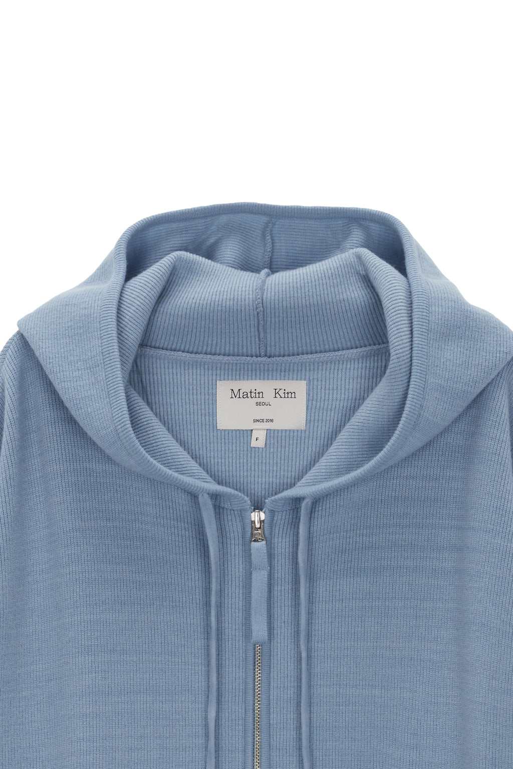 Matin Kim - Ribbed Knit Hoody Zip Up (Sky) product image 3 | TRAB K-Fashion Australia