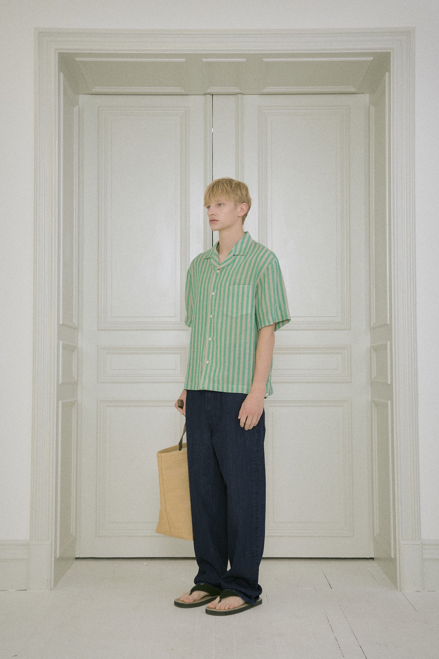 STU - Back Raglan Stripe Linen Shirt (Green) product image 2 | TRAB K-Fashion Australia