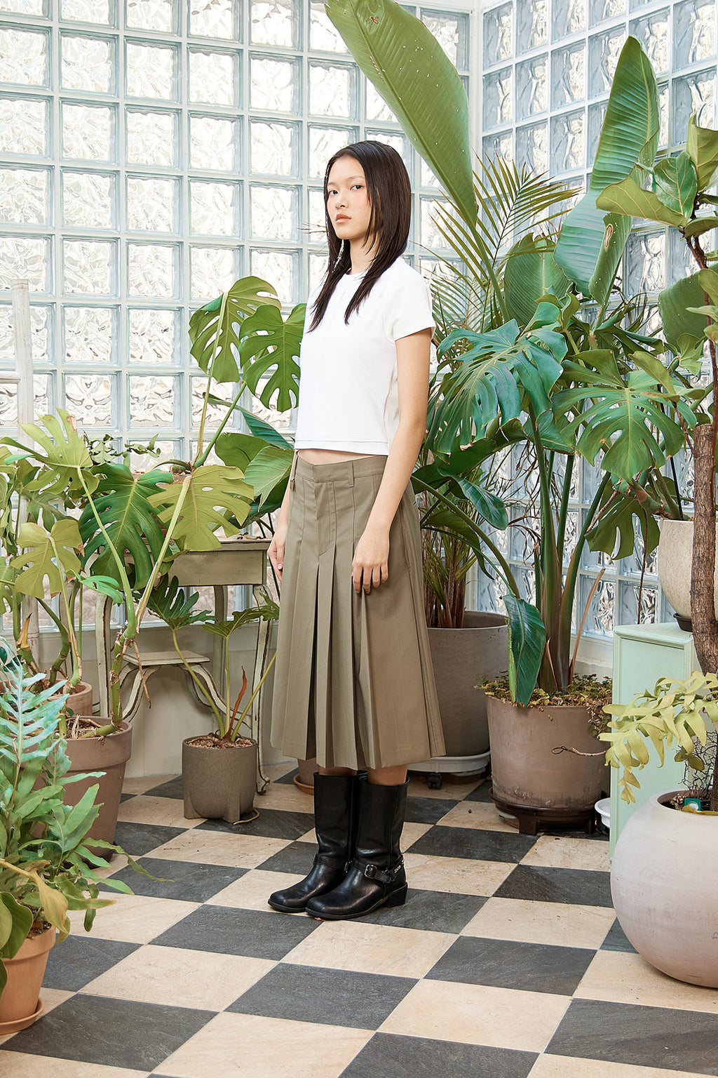 Matin Kim - Pintuck Layered Slim Crop Top (White) product image 7 | TRAB K-Fashion Australia