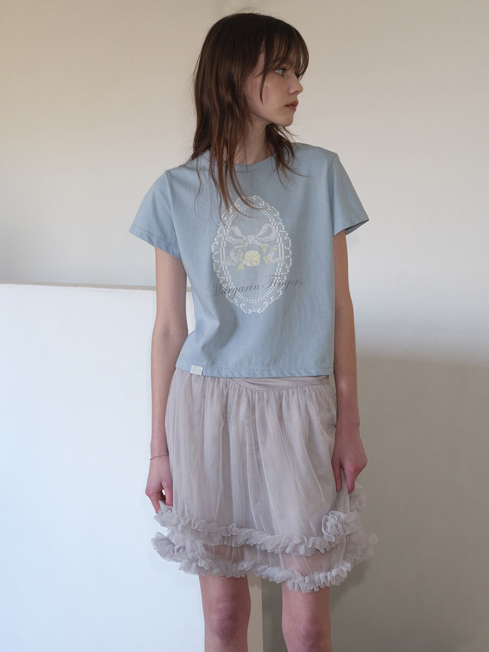 Margarin Fingers - Lace Print T-Shirt (Light Blue) product image 1 | TRAB K-Fashion Australia