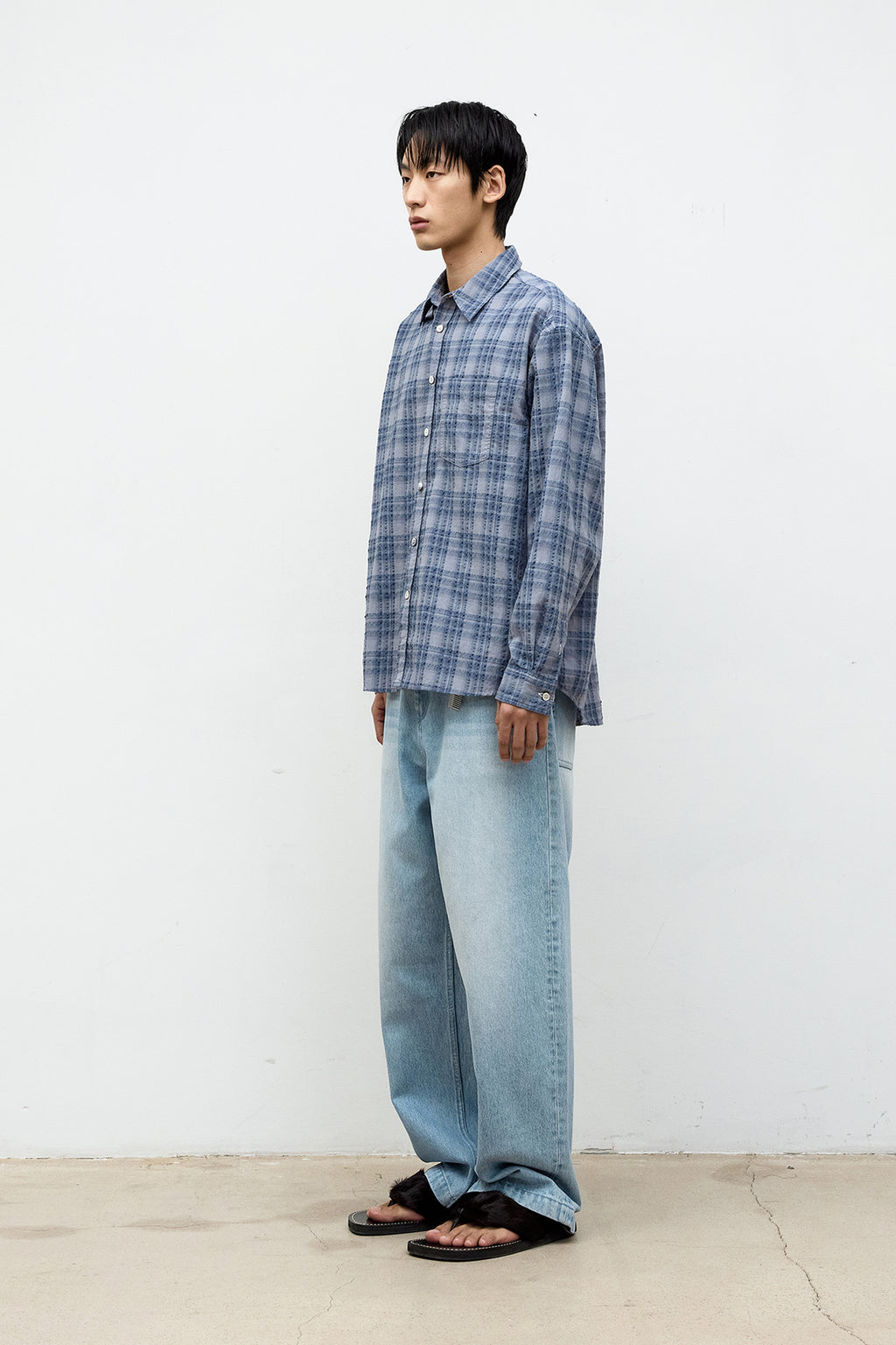 Coor - Garment Dyed Check Shirt (Washed Blue) product image 3 | TRAB K-Fashion Australia
