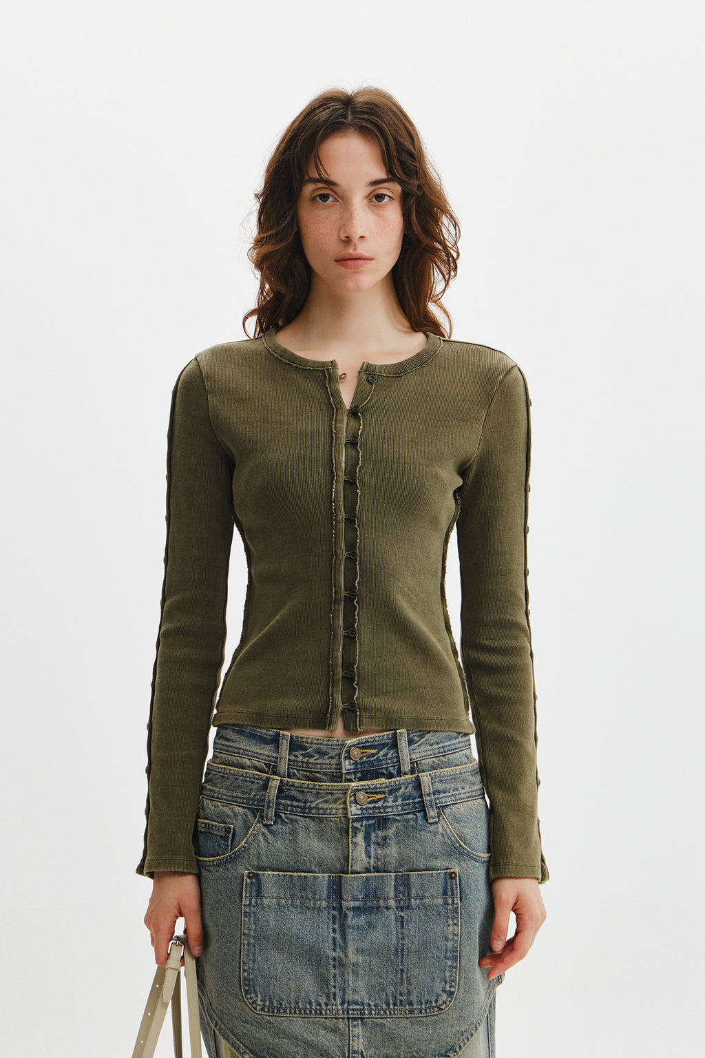 Matin Kim - Washed Rib Button Detail Top (Khaki) product image 7 | TRAB K-Fashion Australia