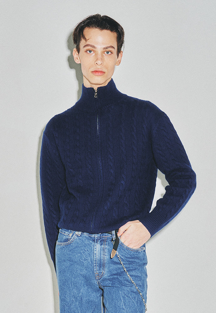 Tonywack - Super Fine Wool Cable Knit Zip-Up (Navy Blue) product image 6 | TRAB K-Fashion Australia