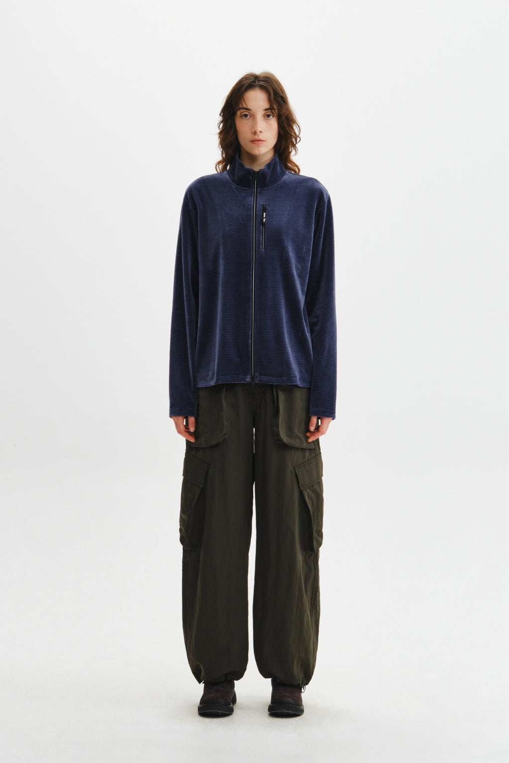 Matin Kim - [Pre-Order – Ships October 8] Striped Velour Zip Up (Navy) product image 7 | TRAB K-Fashion Australia
