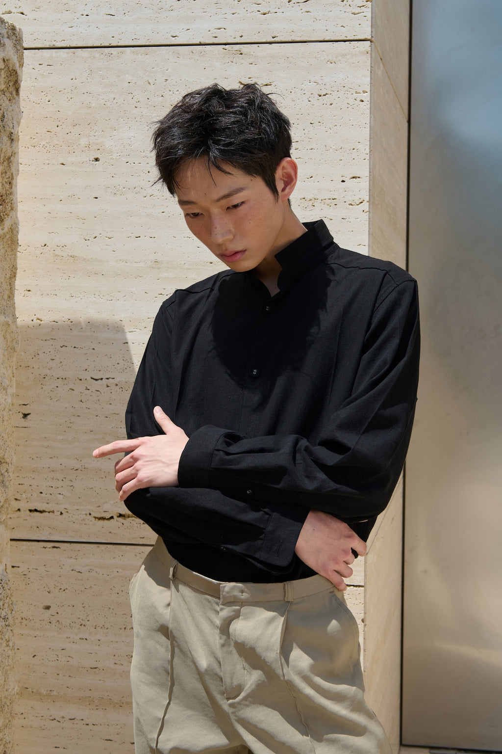STU - Stand Collar Crease Shirt (Black) product image 12 | TRAB K-Fashion Australia