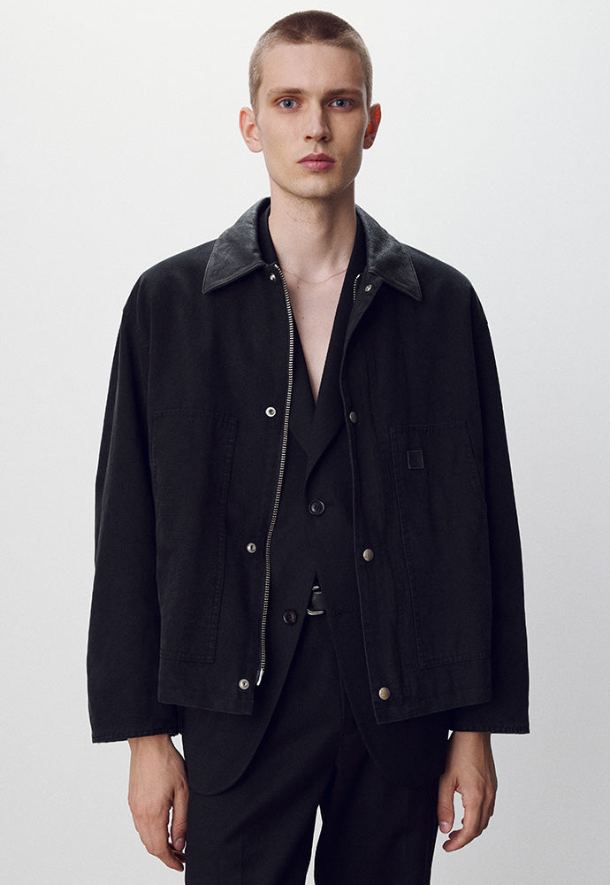 Tonywack - Leather Collar Garment-Washed Chore Jacket (Faded Black) product image 4 | TRAB K-Fashion Australia