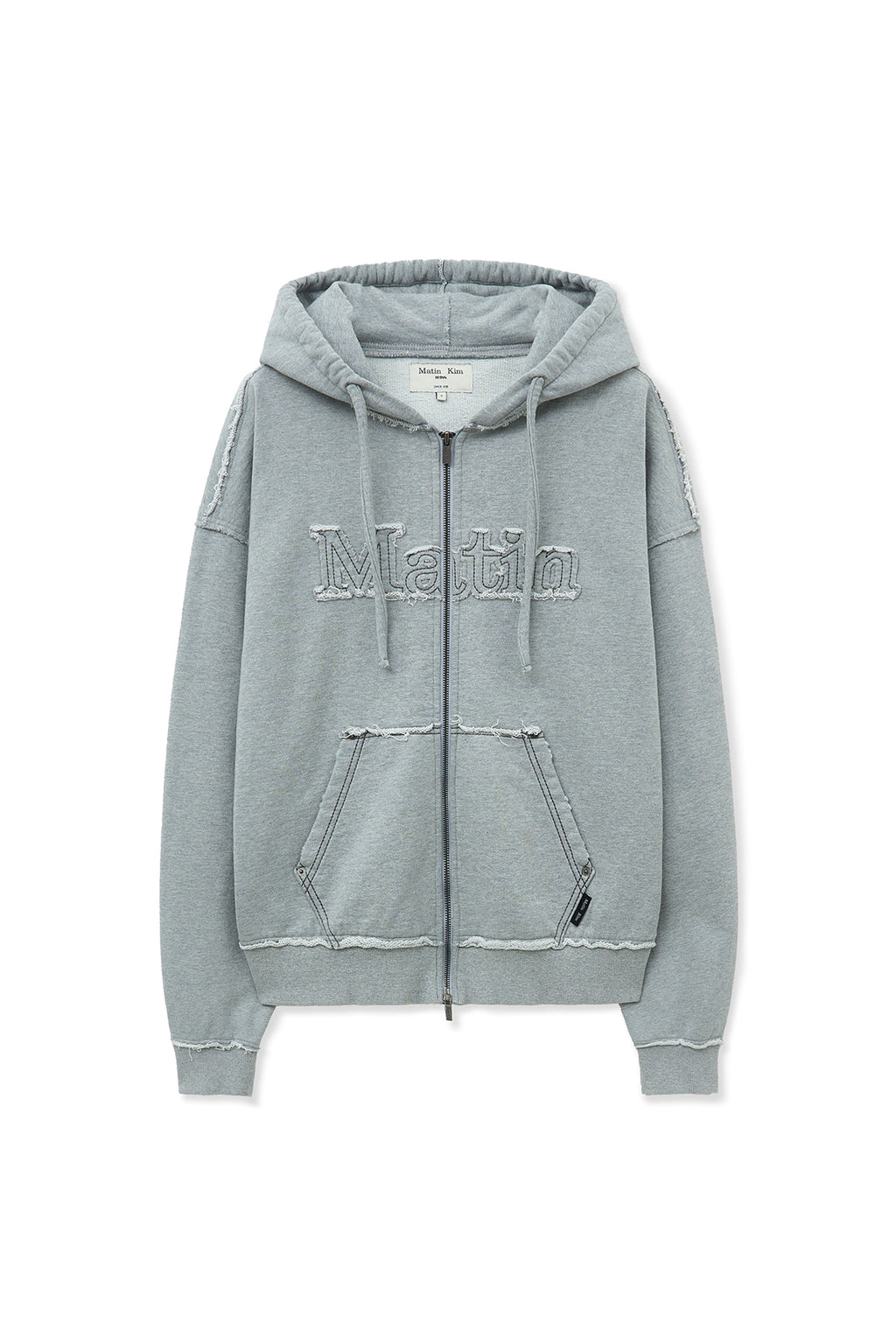 Matin Kim - Raw Cut Applique Hoody Zip Up (Grey) product image 1 | TRAB K-Fashion Australia
