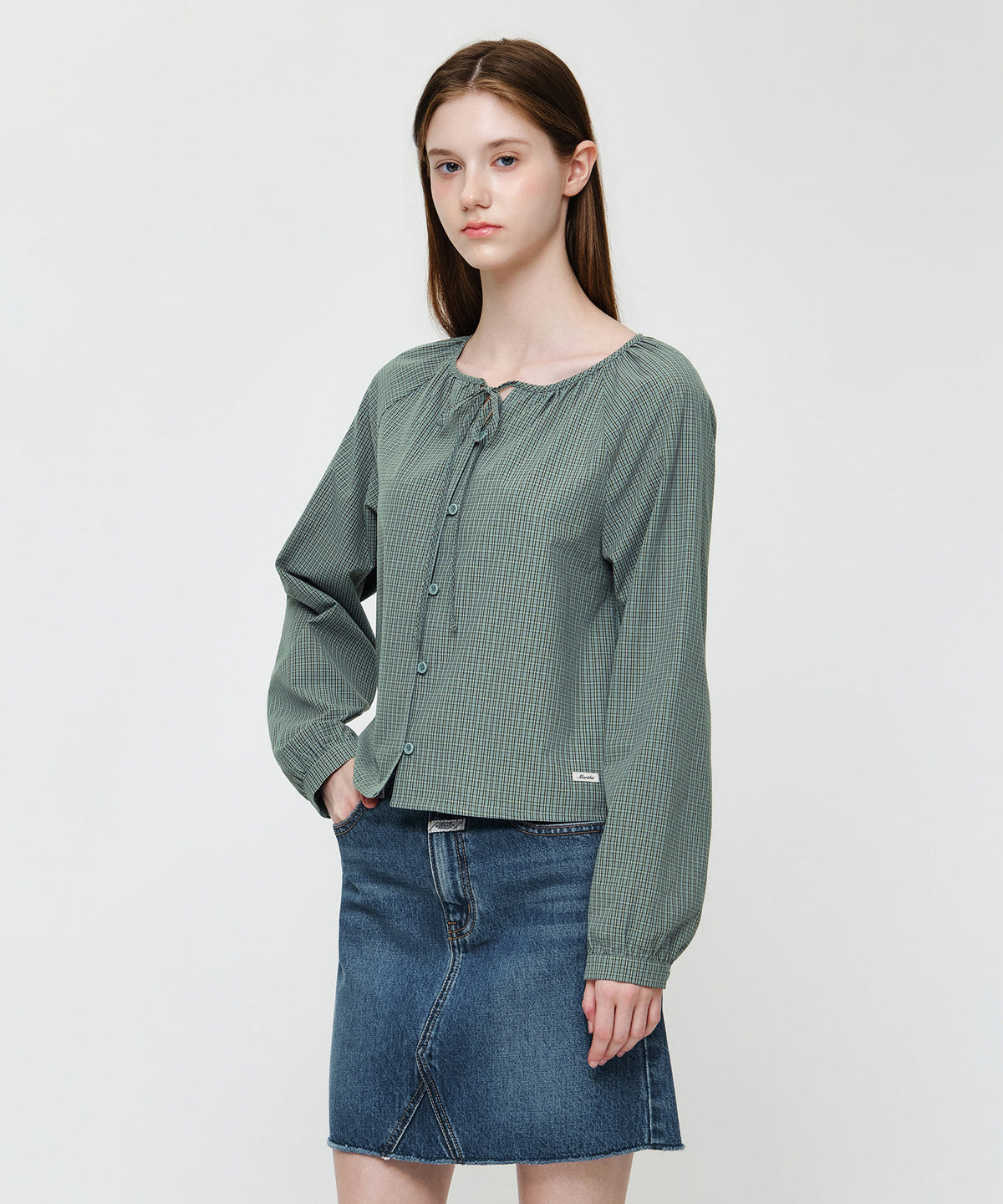 Marithe & Francois Girbaud - Check Ribbon Crop Blouse (Vintage Blue) product image 2 | TRAB K-Fashion Australia