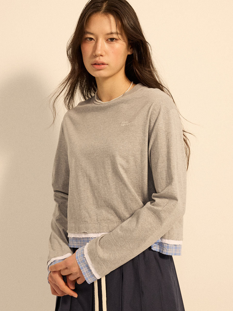 Mardi Mercredi - Destroyed Layered Top Check (Grey) product image 1 | TRAB K-Fashion Australia