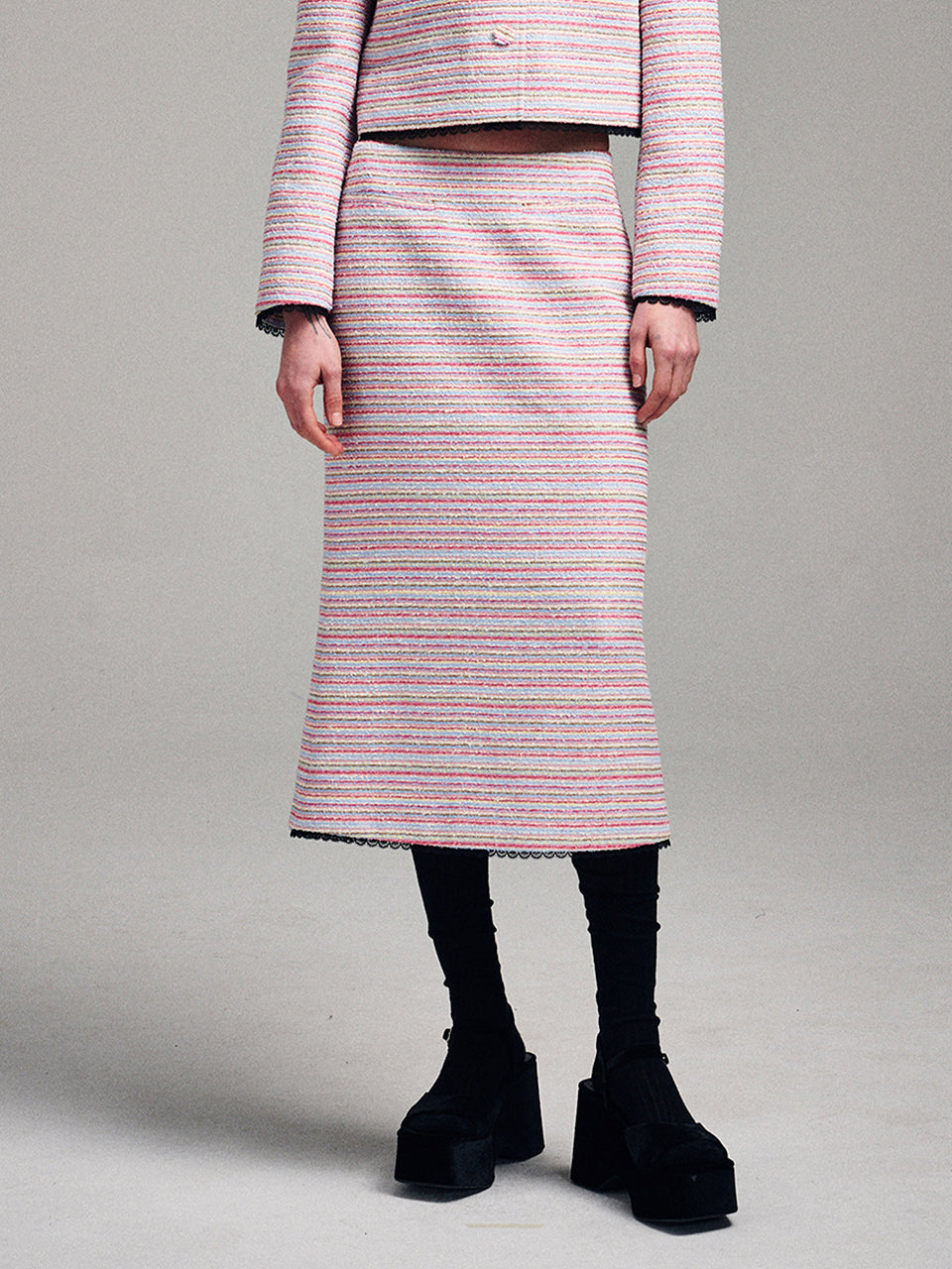 Mardi Mercredi - Spring Tweed Mermaid Skirt Multicolor Lace (Pink) product image 1 | TRAB K-Fashion Australia