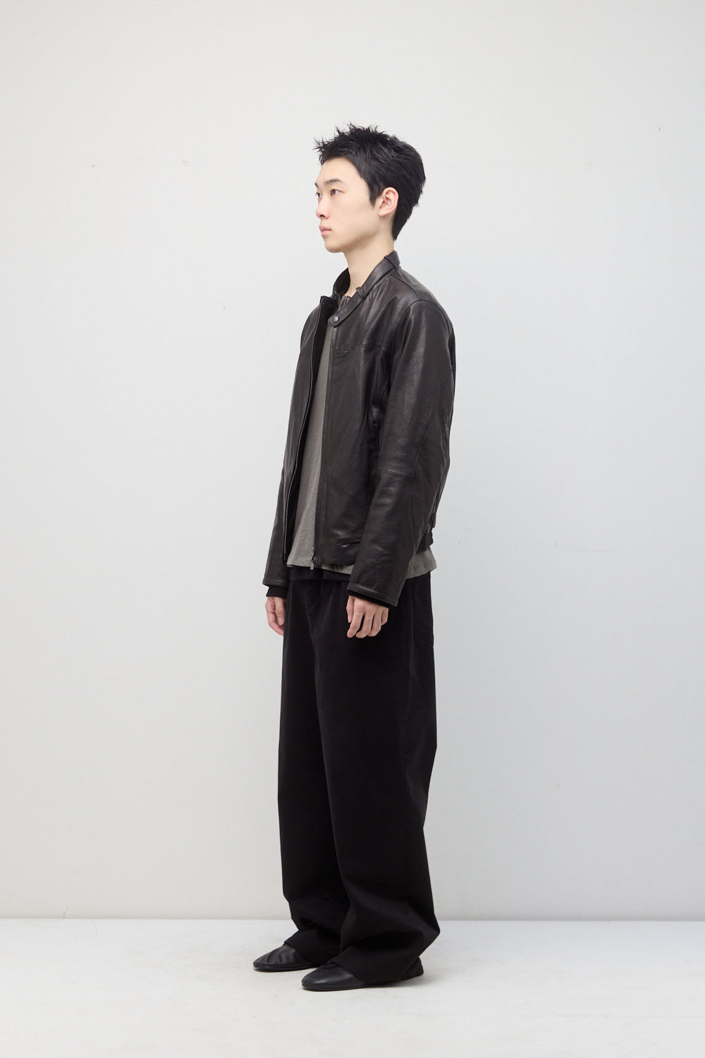 Hatchingroom - Stand Collar Leather Jacket Lamb Skin (Black) product image 4 | TRAB K-Fashion Australia