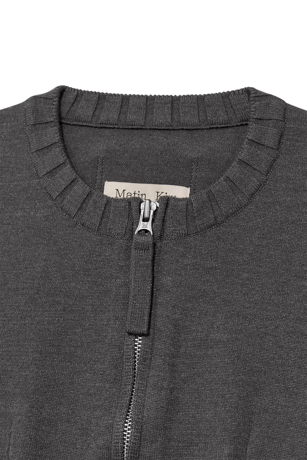 Matin Kim - Round Neck Zip Up Crop Cardigan (Charcoal) product image 3 | TRAB K-Fashion Australia