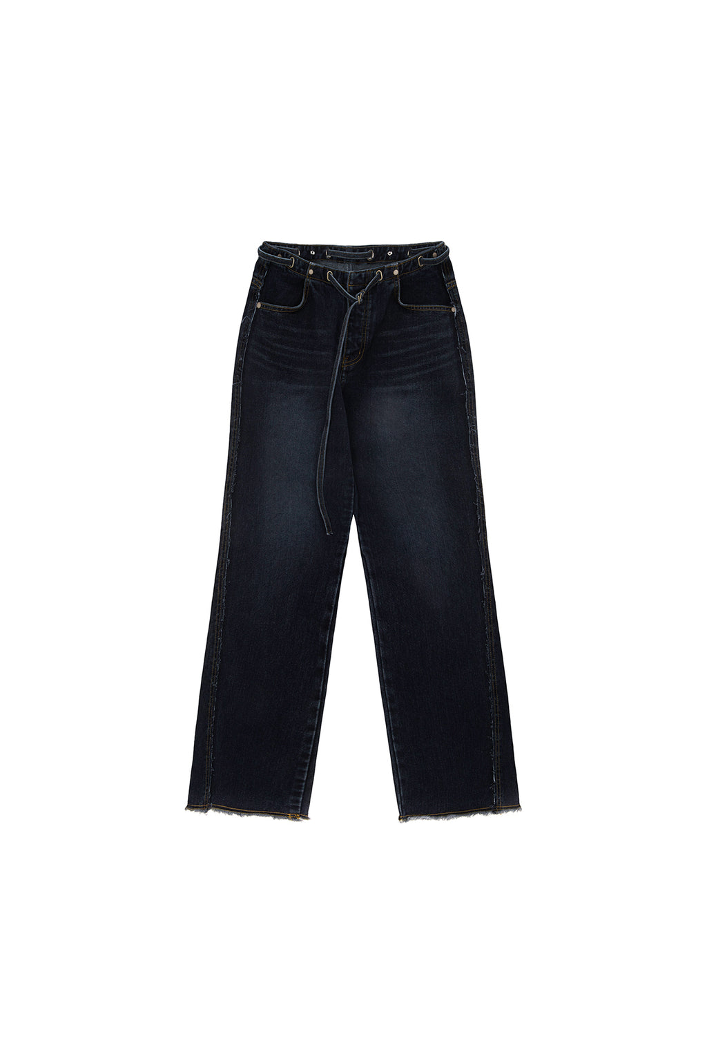 Matin Kim - Waist String Belted Denim Pants (Navy) product image 1 | TRAB K-Fashion Australia