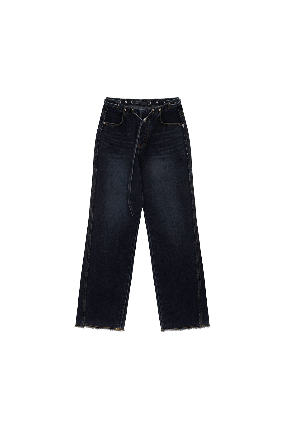 Matin Kim - Waist String Belted Denim Pants (Navy) product image 1 | TRAB K-Fashion Australia