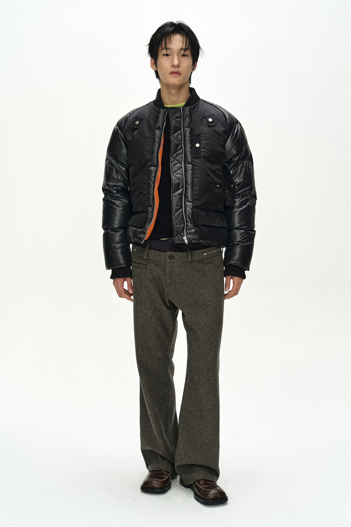 Andersson Bell - Unisex Bomber Layered Down Jacket (Black) product image 1 | TRAB K-Fashion Australia