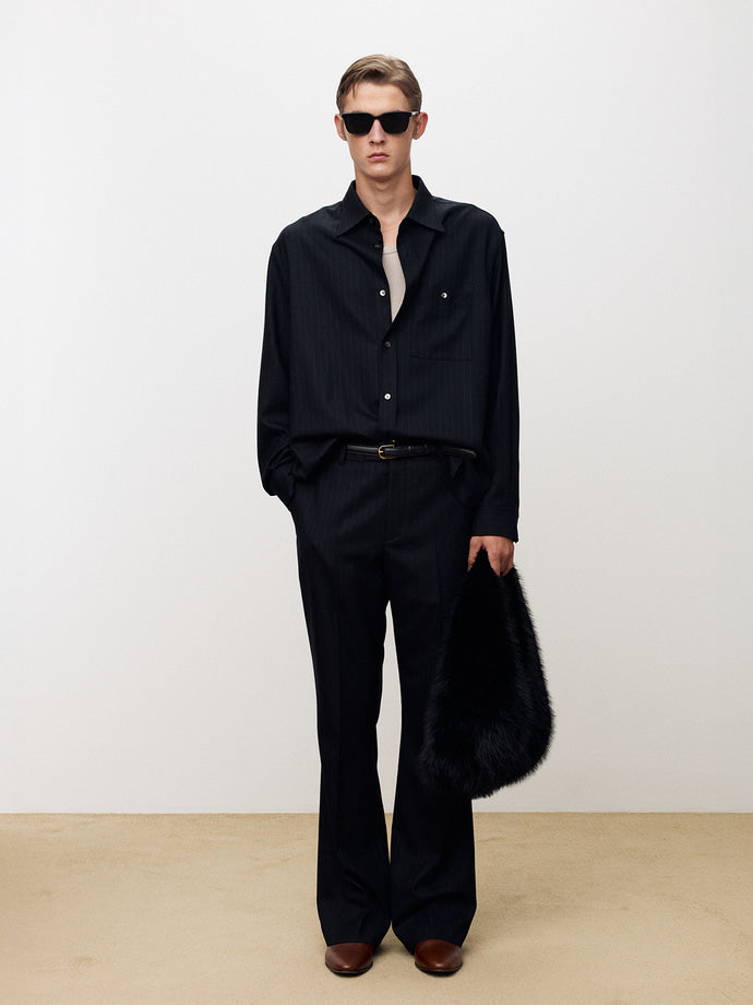 Tonywack - Wool Striped Relaxed Shirt (Navy Pinstripe) product image 2 | TRAB K-Fashion Australia