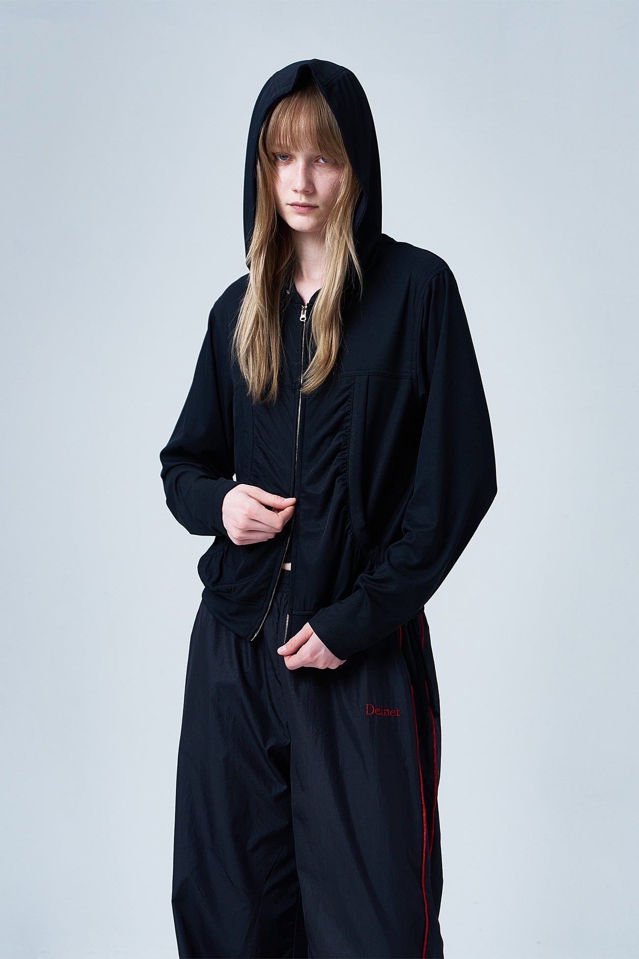 Deinet - Shirring Hood Zip Up (Black) product image 6 | TRAB K-Fashion Australia