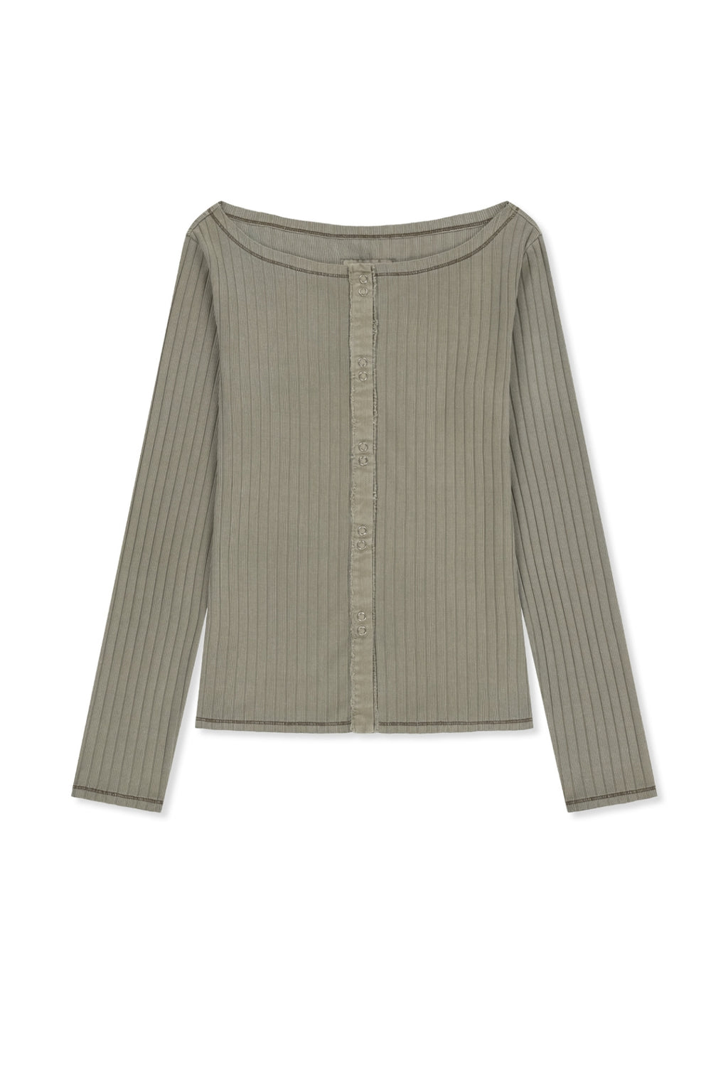 Matin Kim - Vintage Washed Ribbed Snap Top (Light Khaki) product image 1 | TRAB K-Fashion Australia